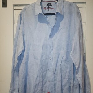 Camisa de hombre Robert Graham, azul, 100% algodón, bordada, manga larga, talla XL. imagen 8
