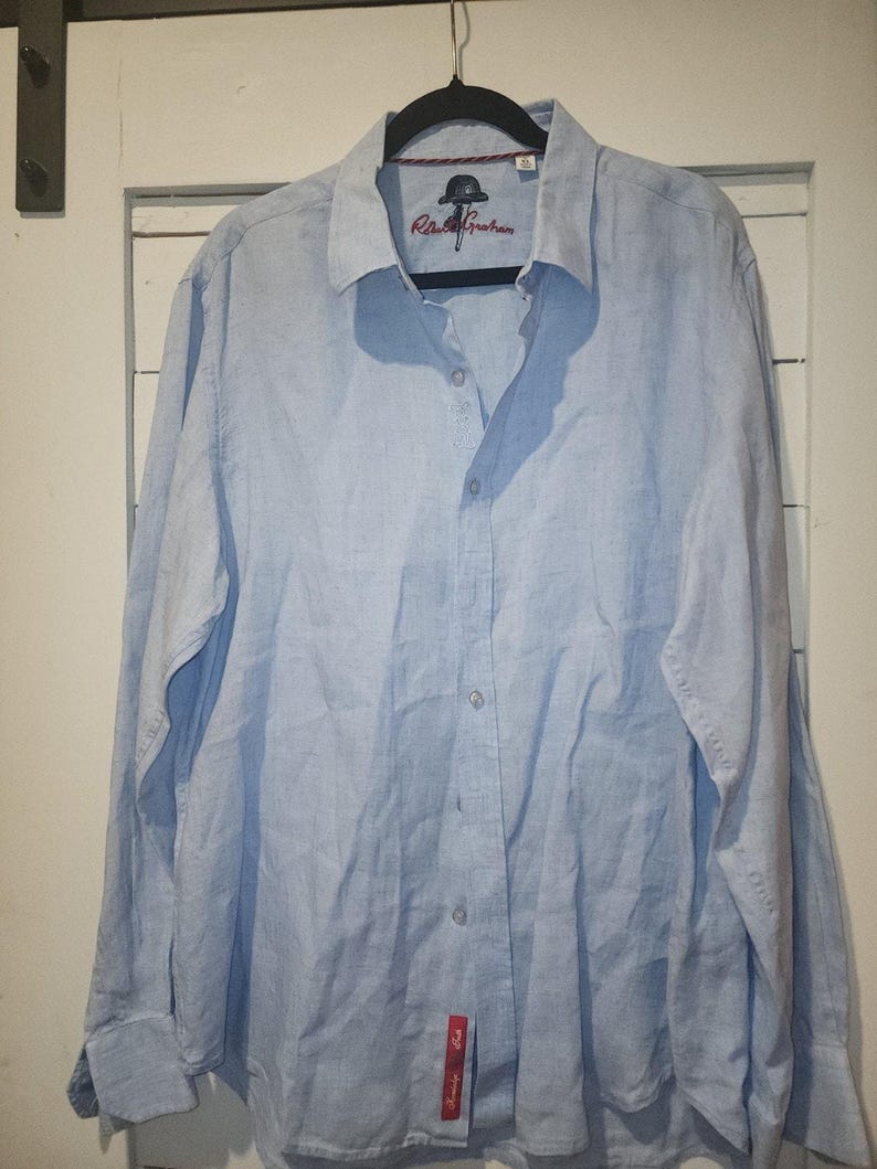 Camisa de hombre Robert Graham, azul, 100% algodón, bordada, manga larga, talla XL. imagen 8