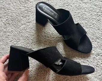 Lamica Block Heel Slide Size 40 Black Open Toe Suede Leather pumps