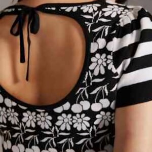 anthropologie Maeve Womens Trixie crop Sweater Blk Wht Cherries Size 1X image 2