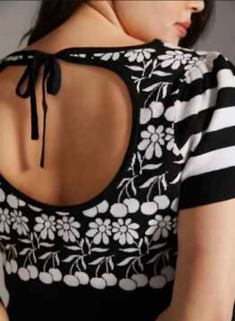 anthropologie Maeve Womens Trixie crop Sweater Blk Wht Cherries Size 1X image 2