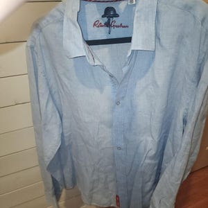 Camisa de hombre Robert Graham, azul, 100% algodón, bordada, manga larga, talla XL. imagen 14
