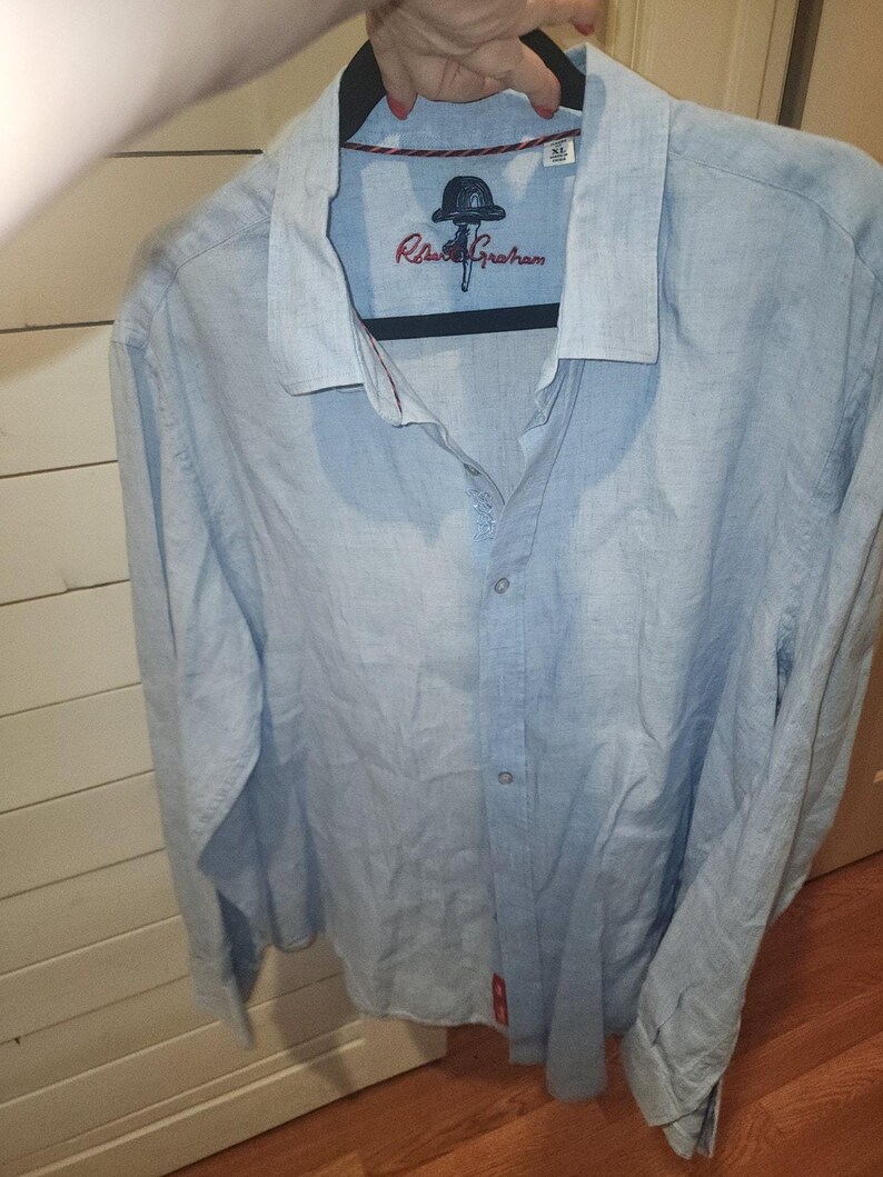 Camisa de hombre Robert Graham, azul, 100% algodón, bordada, manga larga, talla XL. imagen 14