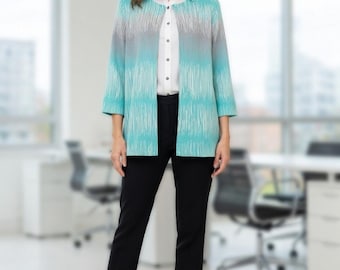 Ming Wang Women's Open Front Turquoise Knit Jacket Size XL