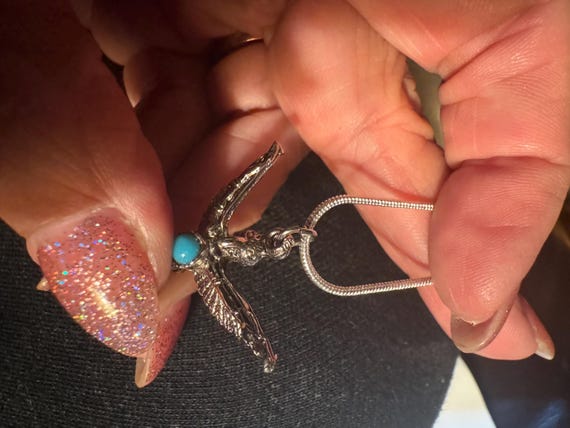 Solid Sterling Silver Eagle Necklace with Turquoi… - image 6