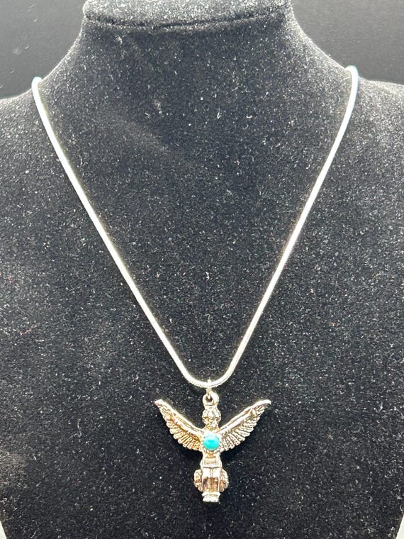 Solid Sterling Silver Eagle Necklace with Turquoi… - image 1