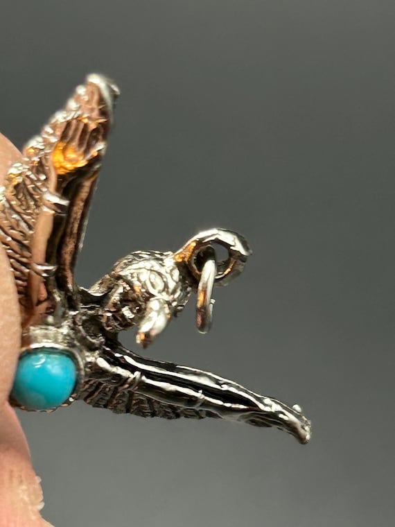 Solid Sterling Silver Eagle Necklace with Turquoi… - image 14