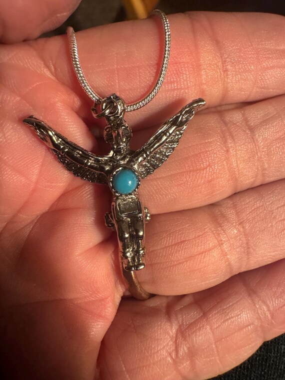 Solid Sterling Silver Eagle Necklace with Turquoi… - image 8