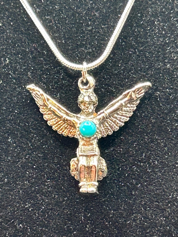 Solid Sterling Silver Eagle Necklace with Turquoi… - image 2