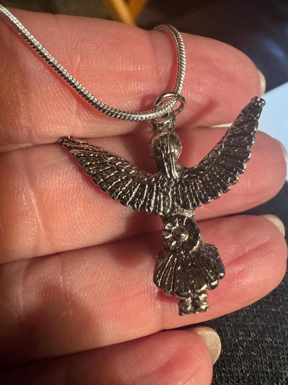 Solid Sterling Silver Eagle Necklace with Turquoi… - image 9