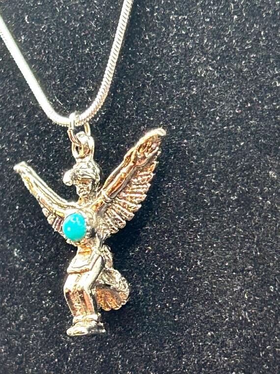Solid Sterling Silver Eagle Necklace with Turquoi… - image 3