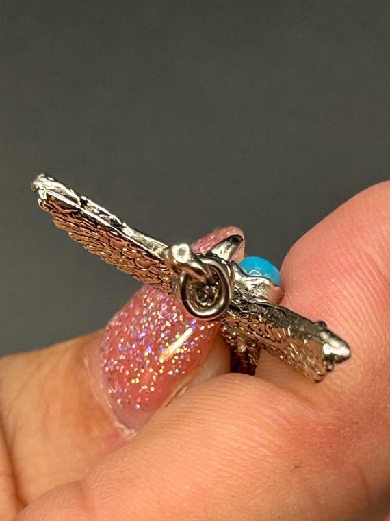 Solid Sterling Silver Eagle Necklace with Turquoi… - image 13