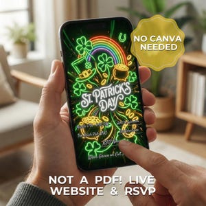 St Patricks Day Invitation Animated, Interactive Shamrock Party Invite Live RSVP, Paperless Website Link