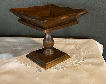 Houten vintage kom voor compote/voetstuk