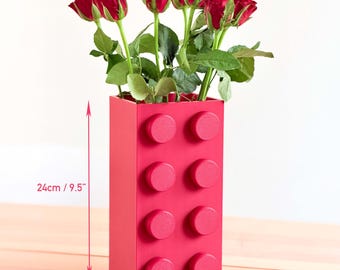 Gigantic Red Brick Building Block Vase | Retro Toy Room Decor Botanical Brick Collection Storage Plastic Flowers Vase Pen Holder
