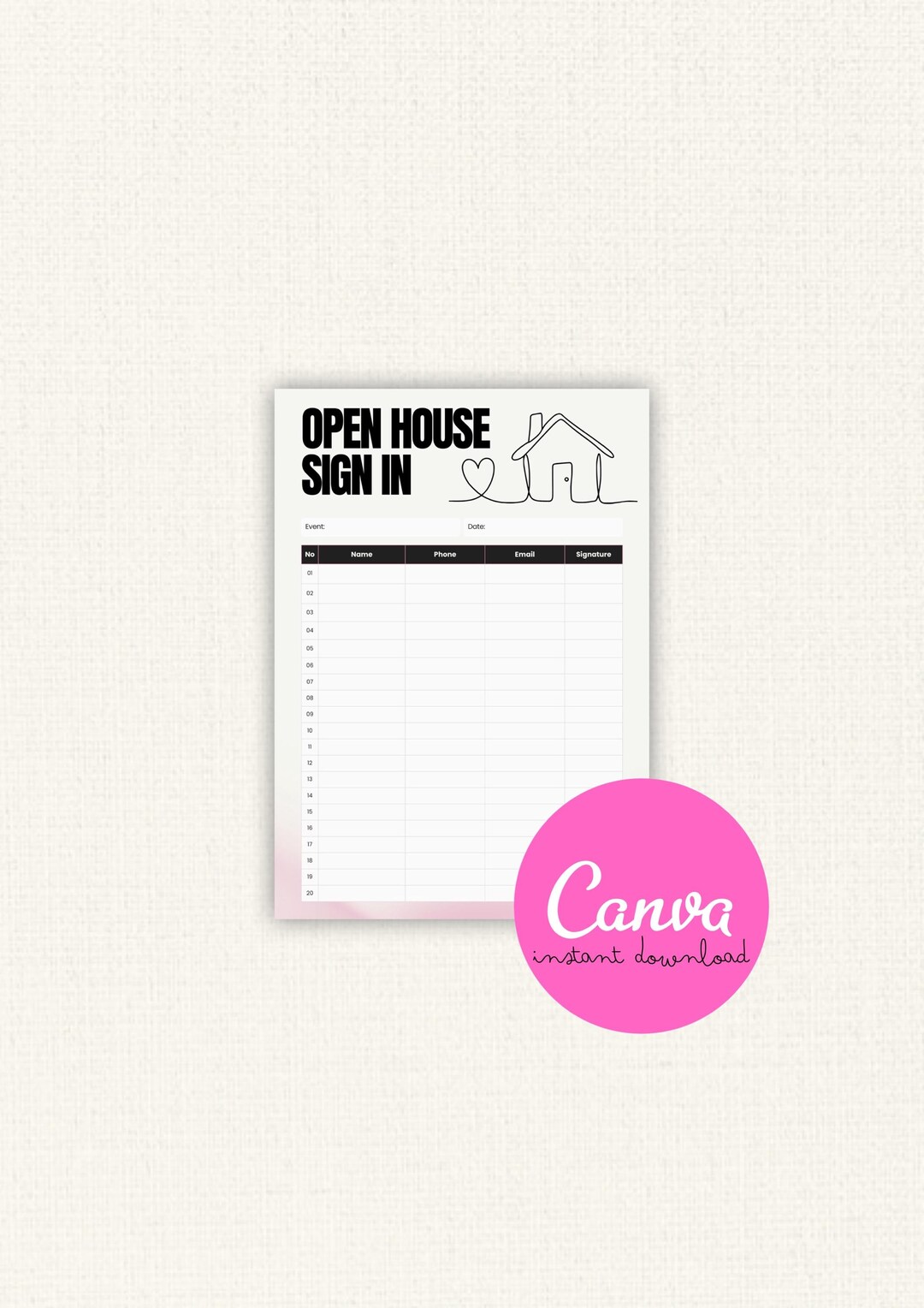 Real Estate Sign in Sheet, Open House Sign in Form, Editable Canva ...