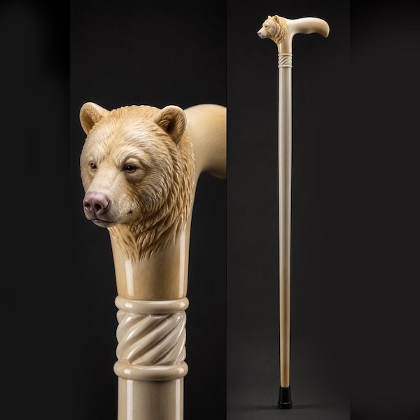 Bear Walking Cane Hand Carved Wooden Walking Stick for Men Luxury Animal Head Cane Artisan Handcrafted Walking Staff Gift for Dad