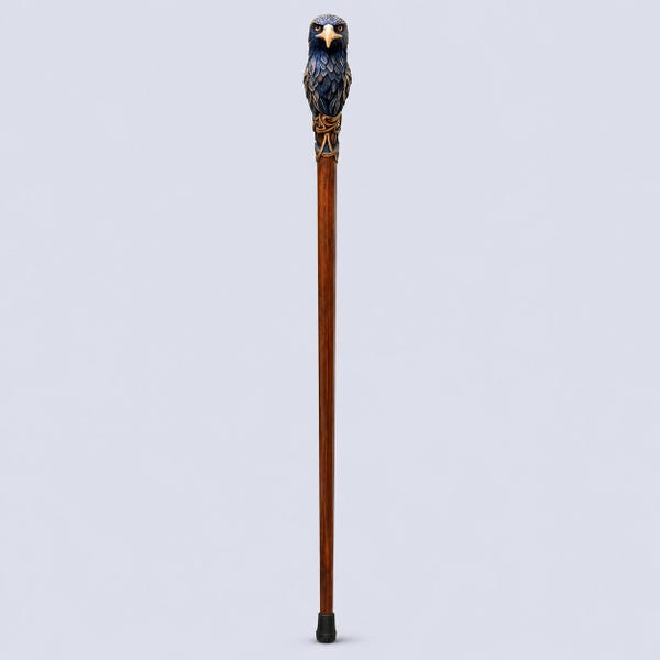 Intricately Carved Eagle Sculpture | Majestic Blue and Gold Detail, Wooden Handle | Rosewood walking cane