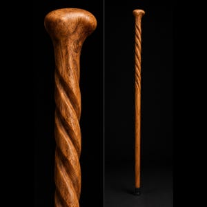Wooden Walking Cane, Spiral Knob with Hand-Carved Teak Wood