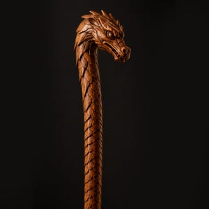 Dragon Walking Cane, Hand-Carved Wooden Stick with Design