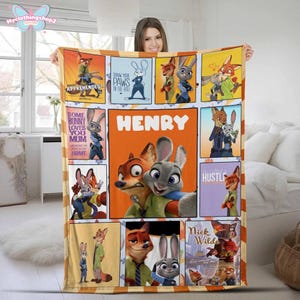 Personalized Disneyland Zootopia Blanket, Judy Hopps Nick Wilde Birthday Boy Girl Matching Fleece Blanket, WDW Disneyland Couple Gifts image 2