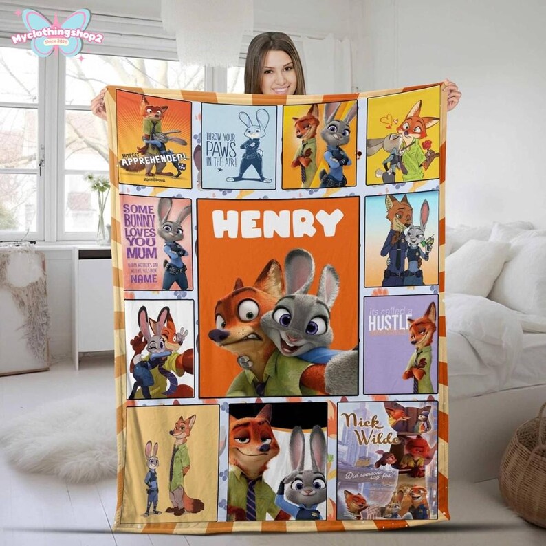 Personalized Disneyland Zootopia Blanket, Judy Hopps Nick Wilde Birthday Boy Girl Matching Fleece Blanket, WDW Disneyland Couple Gifts image 2