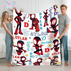 Personalized Spidey And His Amazing Friends Blanket, Spidey Friends Fleece Blanket, Spiderman Superhero Blanket, Spidey Birthday Gifts image 2
