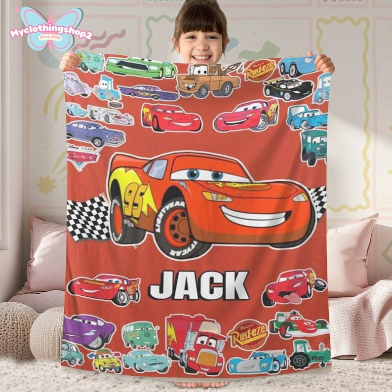 Personalized Cars Movie Blanket, Lightning Mcqueen Blanket, Doc Hudson Tow Mater Blanket, Cars Land Blanket, Cars Birthday Gifts Blanket bild 1
