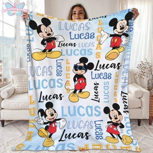 Personalized Mickey Fleece Blanket, Mickey Mouse Blanket, Disneyland Mickey Quilt, Mickey and Friends Blanket, Disneyland Throw Blanket image 1
