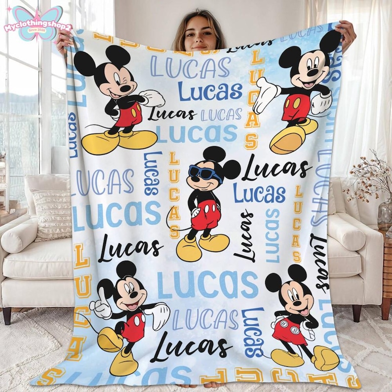 Personalized Mickey Fleece Blanket, Mickey Mouse Blanket, Disneyland Mickey Quilt, Mickey and Friends Blanket, Disneyland Throw Blanket image 1