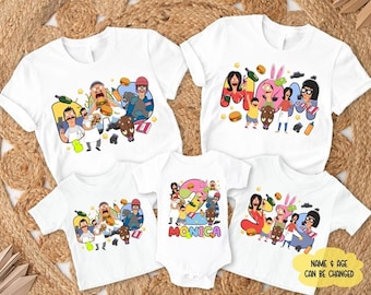Camiseta personalizada de cumpleaños familiar de Bob's Burgers, nombre y edad personalizados para el cumpleañero de Bob's Burgers, camiseta familiar de Bob's Burgers