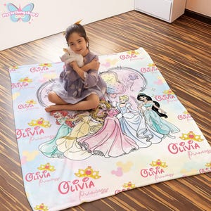 Personalized DisneyPrincess Blanket, Princess Girl Gift,Personalized Kid Blanket,Girly Gift Ideas,Disneyland Cinderella Ariel Belle Blanket image 5