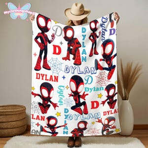 Personalized Spidey And His Amazing Friends Blanket, Spidey Friends Fleece Blanket, Spiderman Superhero Blanket, Spidey Birthday Gifts image 3