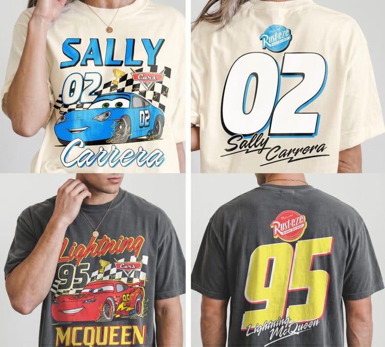 Retro Lightning Mcqueen Sally Shirt, Pixar Cars Shirt, Disneyland Couple Matching Tee, Cars Land, Radiator Springs, Disneyland Trip Shirts image 1