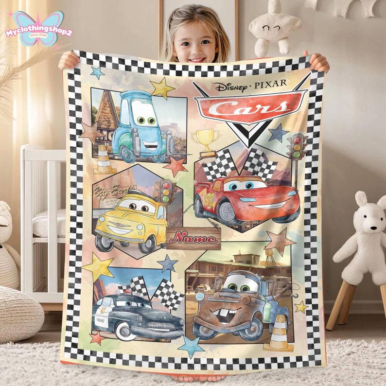 Manta polar personalizada con personajes de Disneyland Cars, manta de Lightning McQueen y Tow Mater, manta de Disneycars, regalo de cumpleaños para niño o niña. imagen 6