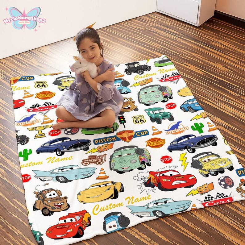Personalized Disneyland cars character Fleece Blanket, Lightning McQueen Tow Mater Blanket, Disneycars blanket, Birthday Boy Girl Gifts image 6