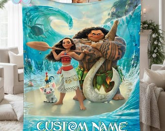 Custom Name Princess Moana Blankets, Moana 2 Fleece Blanket, Moana Maui Blanket, Princess Moana Blanket, Birthday Gift