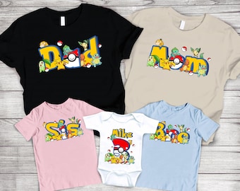 Custom Pokeball Pikachu Birthday Shirt, Psyduck Bulbasaur Charmander Poke Birthday Tee, Custom PKM Birthday Shirt, Anime Family Matching Tee