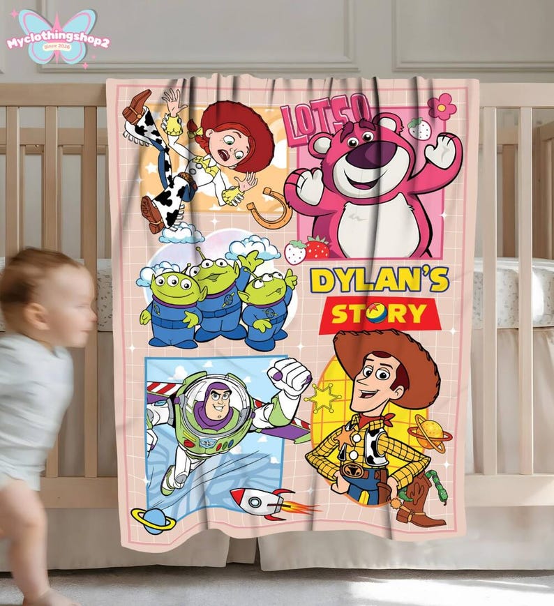 Personalized Toy Story Fleece Blanket, Buzz Lightyear Blanket, Toy Story Woody Blanket, Toy Story Aliens Blanket, Birthday Boy Blanket image 2