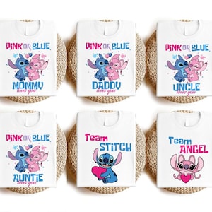 Disneyland Angel & Stitch Gender Reveal Shirt, Pink or Blue Family Shirt, Gender Party Family , Pink Or Blue Mom and Dad Loves You Tee image 1