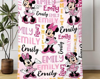 Personalized Watercolor Minnie Mouse Blanket, Minnie Mouse Custom Name Blanket, Baby Girl Birthday Gift, Baby Shower Gift
