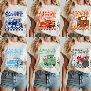 Retro Disneyland Cars Shirt, Checkered Lightning McQueen Shirt, Cars Sally Shirt, Disneyland Family Trip, Disneyland Vacation Tee, Tow Mater Bild 1