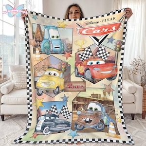 Manta polar personalizada con personajes de Disneyland Cars, manta de Lightning McQueen y Tow Mater, manta de Disneycars, regalo de cumpleaños para niño o niña. imagen 1