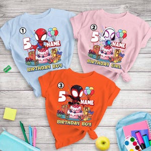 MCU Spidey And His Amazing Shirt Friends Custom Name Shirt, Birthday Boy, Girl, Personalized MCU Birthday Shirt Funny Spider Hero Tee 画像 4