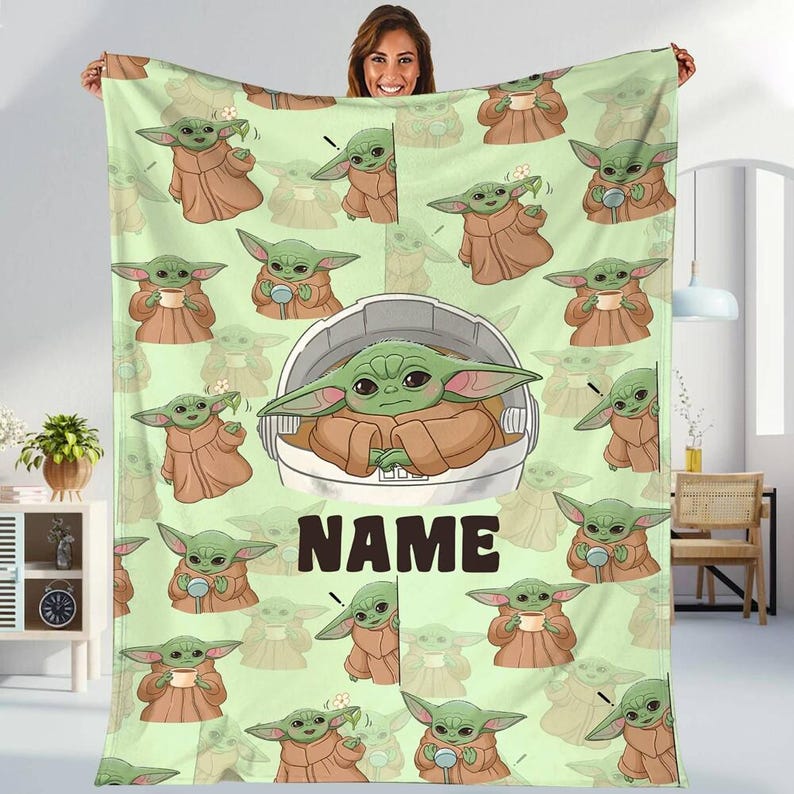 Personalized Disneyland Starwars Baby Yoda Blanket, Galaxy's Edge Blanket, Starwars Disneymovie Fleece Blanket, Starwars Birthday Gift image 1