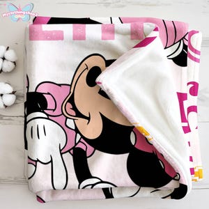 Manta personalizada de Minnie Mouse en acuarela, manta personalizada con nombre de Minnie Mouse, regalo de cumpleaños para niña, regalo para baby shower. imagen 6