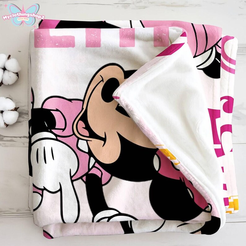 Manta personalizada de Minnie Mouse en acuarela, manta personalizada con nombre de Minnie Mouse, regalo de cumpleaños para niña, regalo para baby shower. imagen 6