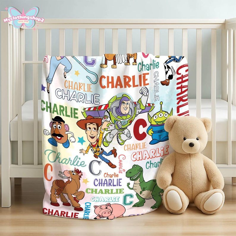 Personalized Toy Story Fleece Blanket, Buzz Lightyear Blanket,Toy Story Woody Jessie Blanket, Toy Story Aliens Blanket, Birthday Boy Blanket afbeelding 4