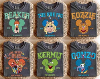 Retro The Muppets Show Varsity Shirt, Beaker Kermit Gonzo Fozzie Miss Piggy Tee, Dr Teeth & The Electric Mayhem, WDW Disneyland Family Trip