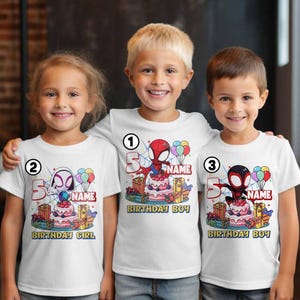 MCU Spidey And His Amazing Shirt Friends Custom Name Shirt, Birthday Boy, Girl, Personalized MCU Birthday Shirt Funny Spider Hero Tee 画像 1